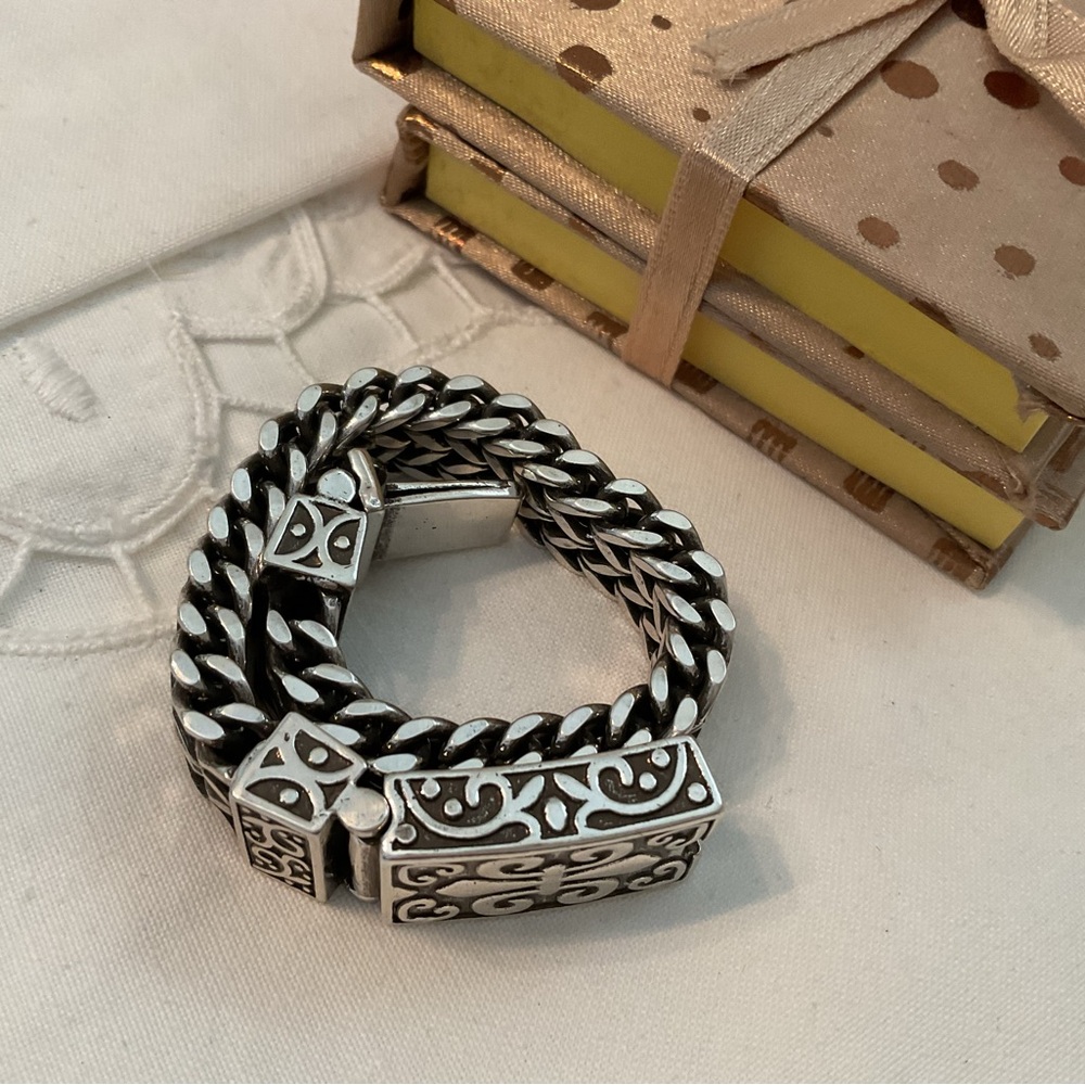 NEW WITHOUT TAGS 925 STERLING SILVER RUGGED Fleur De Lis Motif WOVEN BRACELETS - Picture 4 of 15
